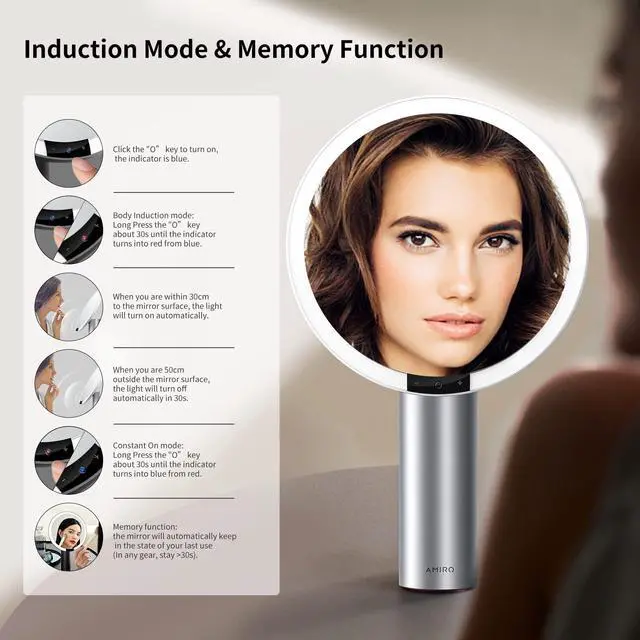 Alt view image 3 of 7 - 9" Lighted Makeup Mirror with Smart Sensor & Touch-Control, 3 Colors & 6 Brightness, Rechargeable & Cordless, Memory Function, Free Rotation, Gift for Woman - White