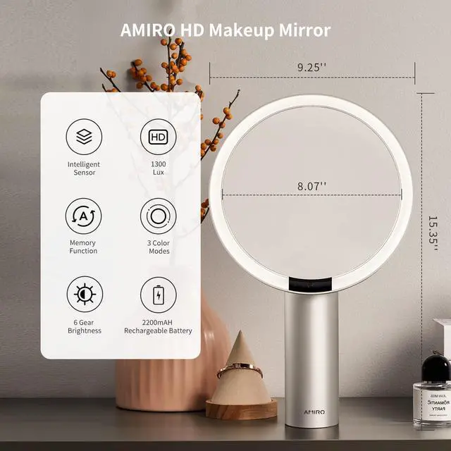 Alt view image 5 of 7 - 9" Lighted Makeup Mirror with Smart Sensor & Touch-Control, 3 Colors & 6 Brightness, Rechargeable & Cordless, Memory Function, Free Rotation, Gift for Woman - White