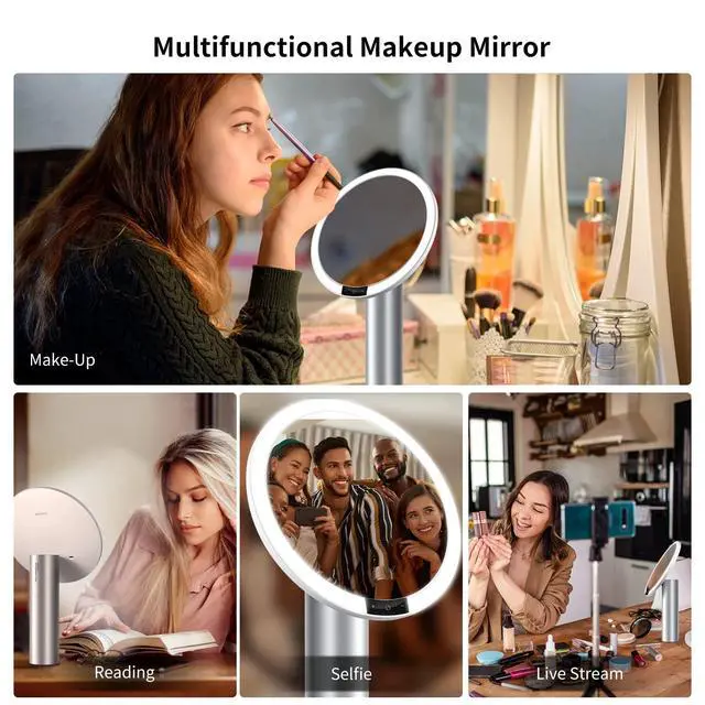 Alt view image 6 of 7 - 9" Lighted Makeup Mirror with Smart Sensor & Touch-Control, 3 Colors & 6 Brightness, Rechargeable & Cordless, Memory Function, Free Rotation, Gift for Woman - White
