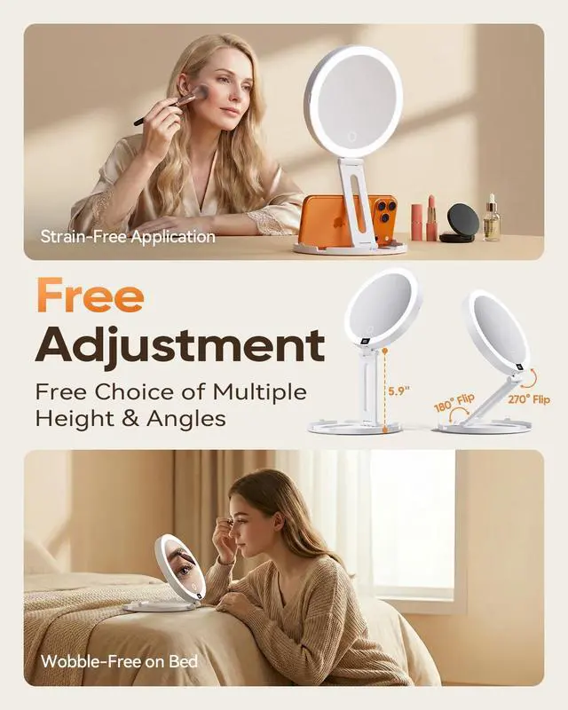 Alt view image 4 of 7 - Travel Makeup Mirror with Lights (Gen 3) - 20X/1X Dual Sided Magnifying Mirror - 3 Color Lighting, CRI 95+, Rechargeable - Portable Mirror for Desk & Travel