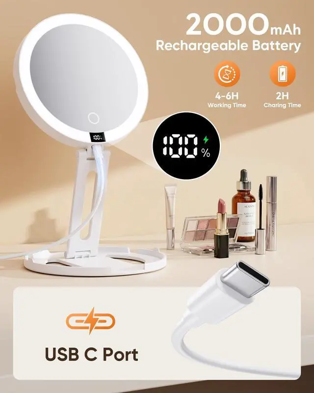 Alt view image 6 of 7 - Travel Makeup Mirror with Lights (Gen 3) - 20X/1X Dual Sided Magnifying Mirror - 3 Color Lighting, CRI 95+, Rechargeable - Portable Mirror for Desk & Travel