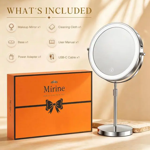 Alt view image 7 of 7 - Professional 9" Lighted Makeup Mirror with Magnification, 1X/20X Double-Sided Vanity Mirror, 3600 Lux Ultra-Bright 80 LED, 5000mAh Rechargeable, 3 Color Mode, Stepless Dimming, Chrome Finish, Gift Box