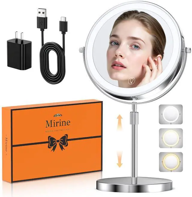 Main image of Professional 9" Lighted Makeup Mirror with Magnification, 1X/20X Double-Sided Vanity Mirror, 3600 Lux Ultra-Bright 80 LED, 5000mAh Rechargeable, 3 Color Mode, Stepless Dimming, Chrome Finish, Gift Box