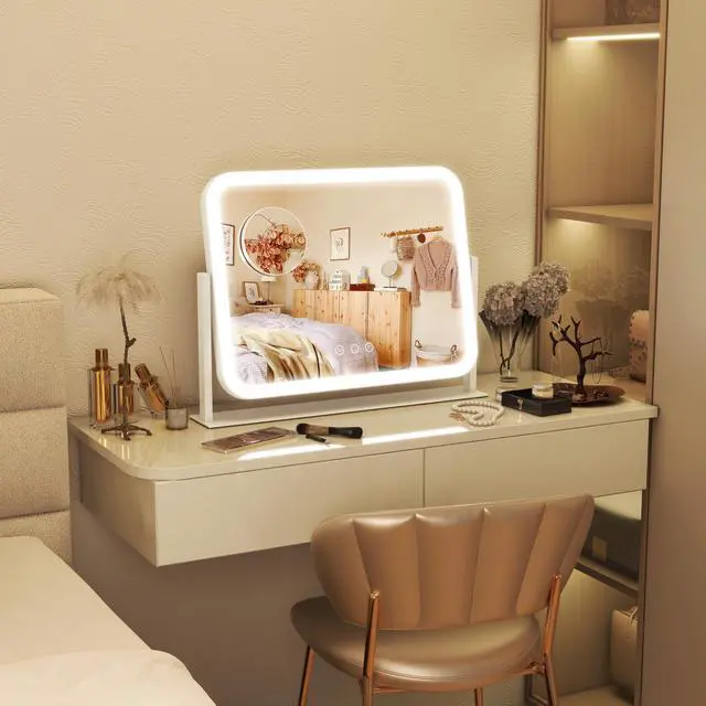Alt view image 6 of 7 - Vanity Mirror with Lights 17''x13'' Makeup Mirror with Lights,Vanity Mirror Touch Screen with 3-Color Lighting,Dimmable,for Vanity Desk Tabletop White