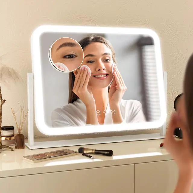 Alt view image 5 of 7 - Vanity Mirror with Lights 17''x13'' Makeup Mirror with Lights,Vanity Mirror Touch Screen with 3-Color Lighting,Dimmable,for Vanity Desk Tabletop White