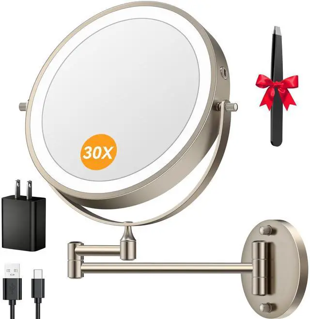 Main image of 9 5000mAh 1X/30X Wall Mounted Lighted Magnifying Makeup Mirror