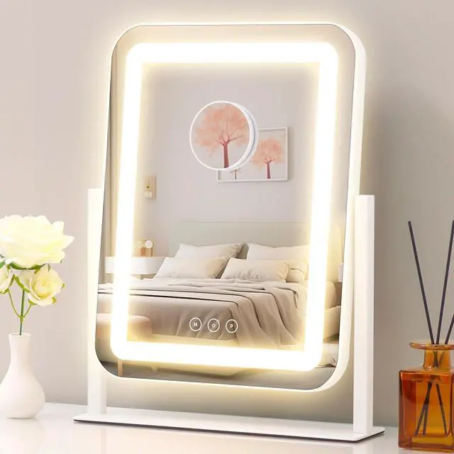 Main image of Vanity Mirror with Lights,13.1"×16.7"LED Makeup Mirror,Lighted Makeup Mirror with Lights, Smart Touch Control Dimmable 3 Modes Light, Lighted Up Mirror for Makeup Desk, Bedroom, Dressing Room