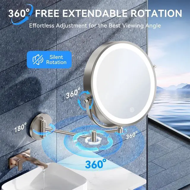 Alt view image 6 of 7 - 9 5000mAh 1X/30X Wall Mounted Lighted Magnifying Makeup Mirror