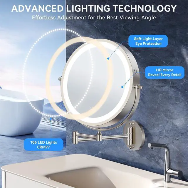 Alt view image 7 of 7 - 9 5000mAh 1X/30X Wall Mounted Lighted Magnifying Makeup Mirror