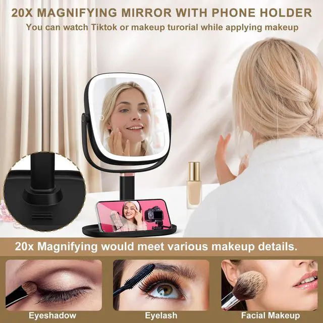 Alt view image 4 of 7 - Makeup Mirror with Lights, 1X/20X Magnifying Mirror with Light