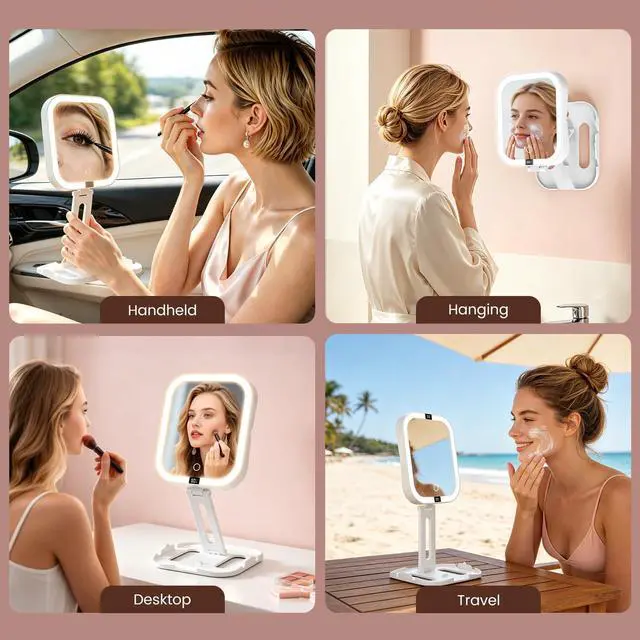 Alt view image 5 of 7 - Travel Makeup Mirror with Lights,1X/10X Magnifying Mirror with 3 Color Modes & Stepless Dimming, Foldable & Rechargeable Lighted Mirror with Digital Display, 2 Sided Touch Control