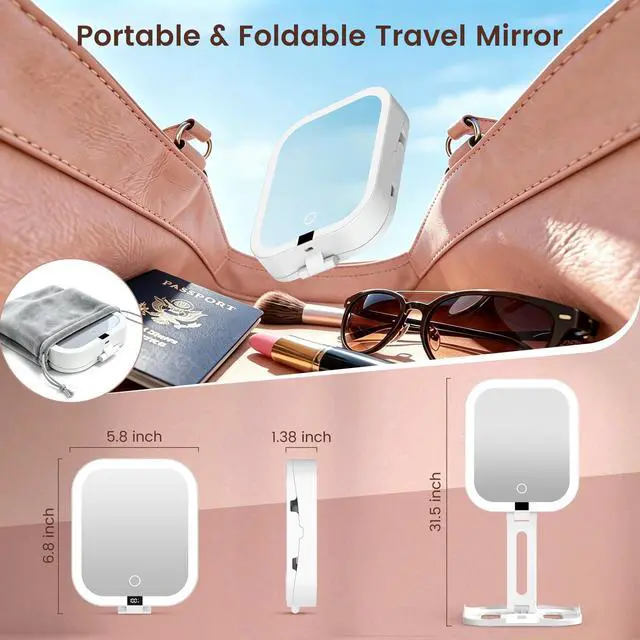 Alt view image 6 of 7 - Travel Makeup Mirror with Lights,1X/10X Magnifying Mirror with 3 Color Modes & Stepless Dimming, Foldable & Rechargeable Lighted Mirror with Digital Display, 2 Sided Touch Control