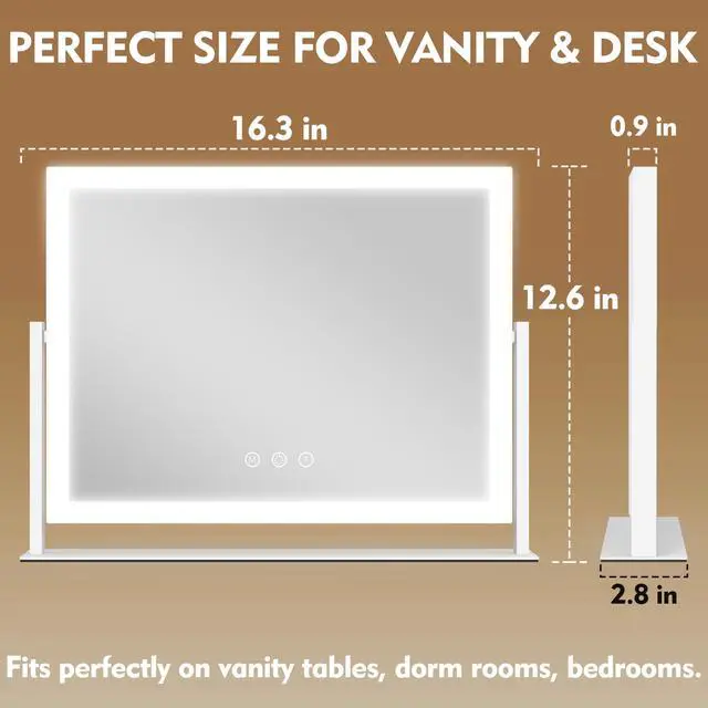 Main image of Lighted Makeup Mirror 16.3"x12.6", Hollywood Vanity Mirror with 10X Magnifier, 3 Color LED Lighting Modes, Smart Touch Control & 360° Rotation, Tabletop Makeup Mirror (White, Gift Ready)