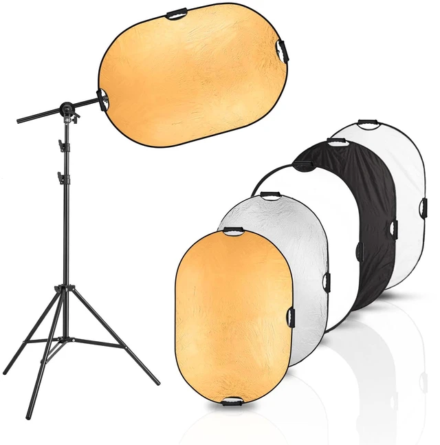 Main image of Photography Reflector Stand kit, 24x36 inches 5 in 1 reflectors with 78 inches Light Stands and Extendable Holder Arm Clips for Photo Studio Lighting