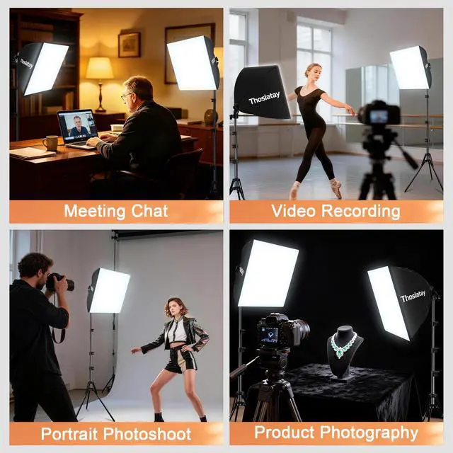 Alt view image 7 of 7 - Softbox Lighting Kit 2pack,Soft Box Upgrade 85W 2700-6400K 100-240V LED Bulbs Professional Photography Lighting Kit, Photo Studio Lights for Photoshoot/Video Recording/Live Streaming