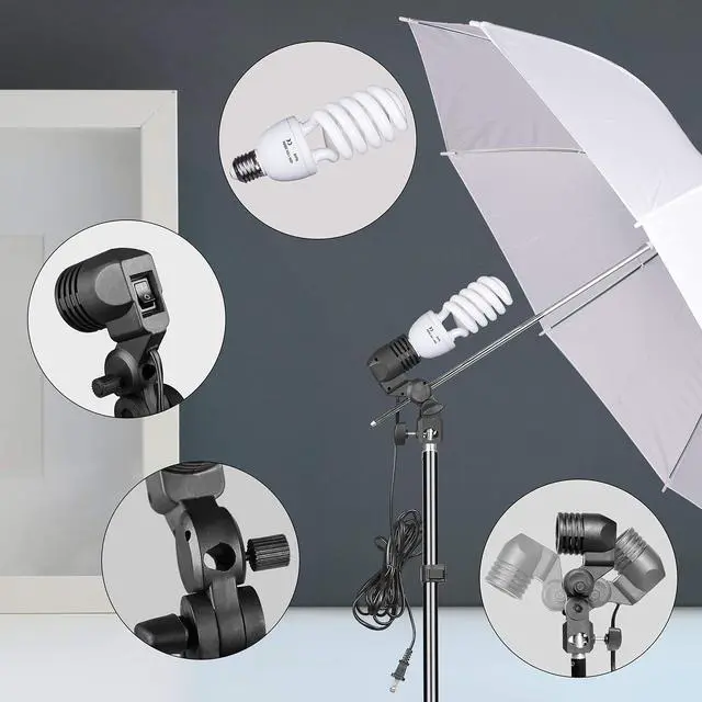 Alt view image 2 of 7 - Umbrella Photography Lighting Kit, 200/700W Bulbs, Soft Light Continuous Photographic Reflector Set for Portrait Studio Video Recording, Filming, Podcast