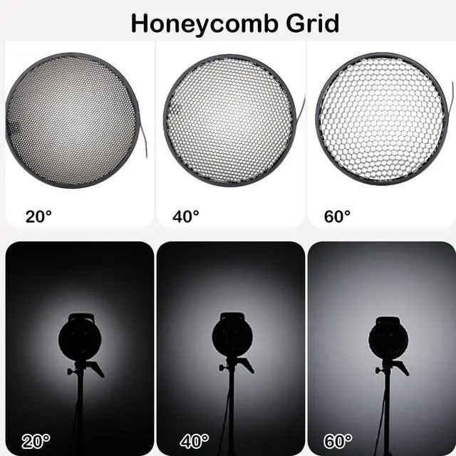 Alt view image 2 of 6 - 7" Standard Reflector Diffuser Lamp Shade Dish with 20° /40°/ 60° Honeycomb Grid White Soft Cloth for Bowens Mount Studio Strobe Flash Light Speedlite