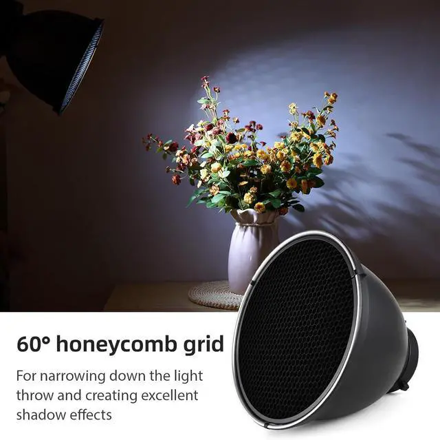 Alt view image 2 of 6 - 7" Standard Reflector Lamp Shade Dish Diffuser with 60° Honeycomb Grid for Bowens Mount Studio Strobe Flash Light Speedlite (with Soft Cloth)