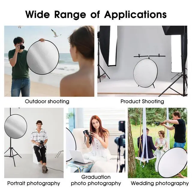 Alt view image 5 of 7 - 5-in-1 Light Reflector 43 Inch/110 cm Photography Diffuser Collapsible Portable with BagGold Silver White Black Translucent for Studio and Outdoor Lighting (43'' (110cm))