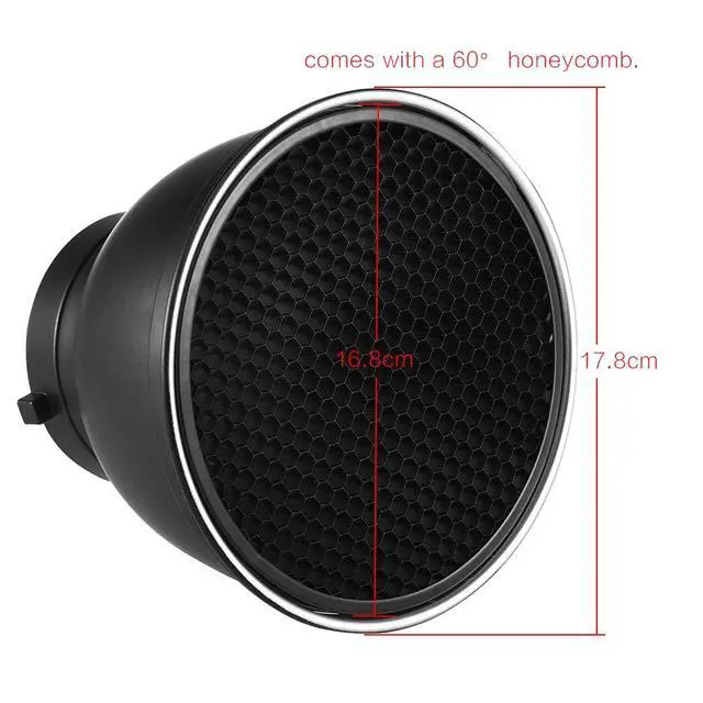Alt view image 6 of 6 - 7" Standard Reflector Lamp Shade Dish Diffuser with 60° Honeycomb Grid for Bowens Mount Studio Strobe Flash Light Speedlite (with Soft Cloth)