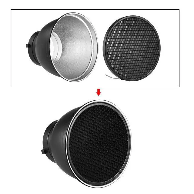 Alt view image 4 of 6 - 7" Standard Reflector Lamp Shade Dish Diffuser with 60° Honeycomb Grid for Bowens Mount Studio Strobe Flash Light Speedlite (with Soft Cloth)