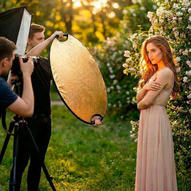 Alt view image 6 of 6 - 32" (80cm) 5-in-1 Collapsible Light Reflector & Diffuser - Translucent, Silver, Gold, White, Black, Multi Disc Photography Reflector for Studio Outdoor Photography