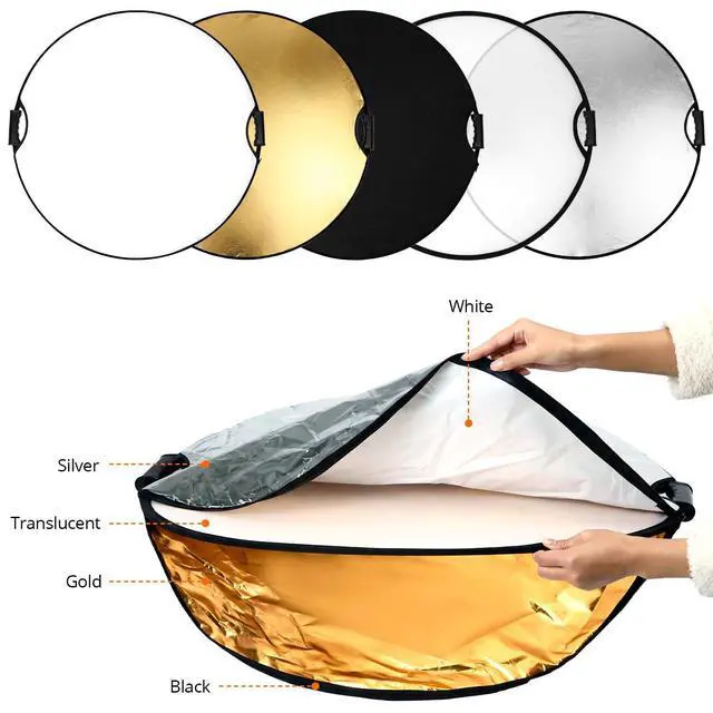 Alt view image 3 of 6 - 32" (80cm) 5-in-1 Collapsible Light Reflector & Diffuser - Translucent, Silver, Gold, White, Black, Multi Disc Photography Reflector for Studio Outdoor Photography