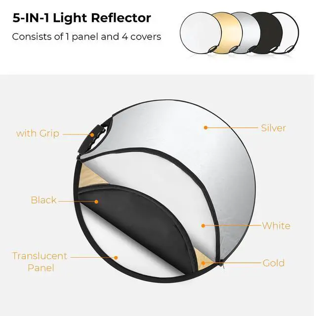 Alt view image 2 of 6 - 5-in-1 Light Reflector, 22"/60cm with Handle Grip& Bag