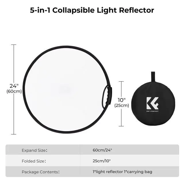 Alt view image 4 of 6 - 5-in-1 Light Reflector, 22"/60cm with Handle Grip& Bag