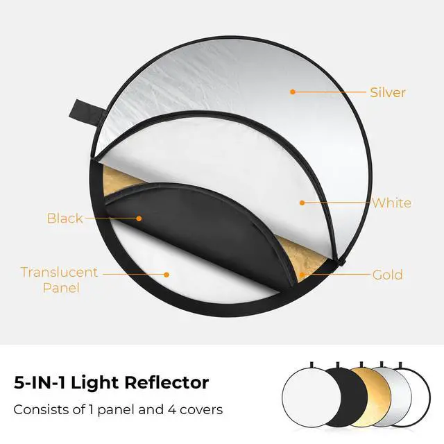 Alt view image 2 of 5 - 5-in-1 Light Reflector 32"(80cm) Photography Diffuser Collapsible Portable for Studio and Outdoor Lighting Gold Silver White Black Translucent