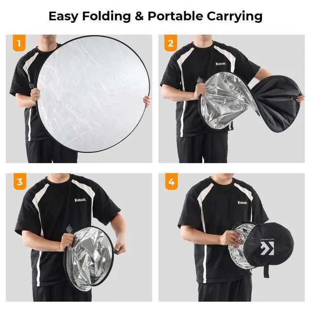 Alt view image 5 of 5 - 5-in-1 Light Reflector 32"(80cm) Photography Diffuser Collapsible Portable for Studio and Outdoor Lighting Gold Silver White Black Translucent