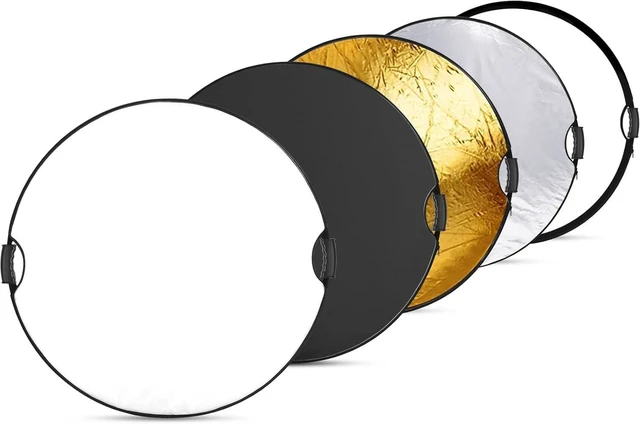 Main image of 80cm Light Reflector with Handle & 3/8" Thread, 5 in 1 Foldable Round Light Diffuser, Translucent/Silver/Gold/White/Black for Studio or Outdoor Photo Lighting, RF-80II