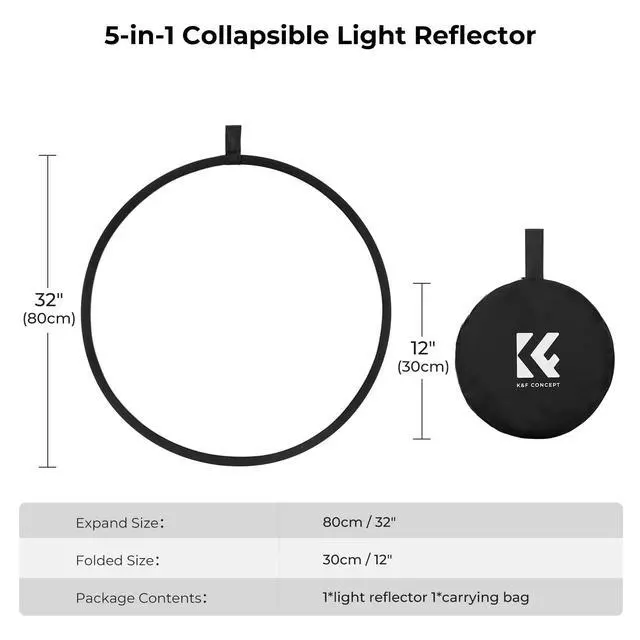Alt view image 4 of 5 - 5-in-1 Light Reflector 32"(80cm) Photography Diffuser Collapsible Portable for Studio and Outdoor Lighting Gold Silver White Black Translucent