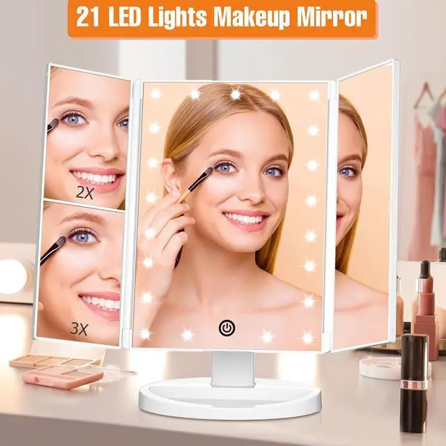 Alt view image 2 of 4 - Trifold Vanity Mirror with Lights, Make up Mirror with Lighting