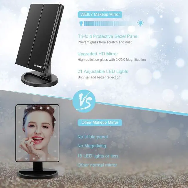 Alt view image 6 of 6 - Makeup Mirror with 21 LED Lights,Two Power Supply Modes