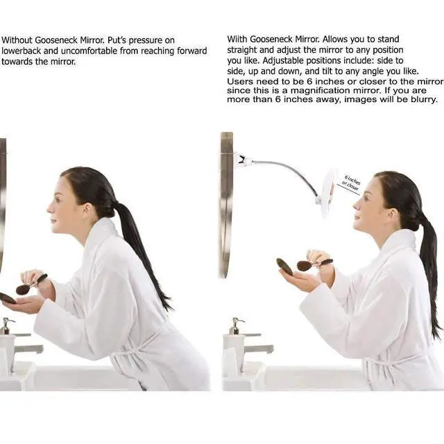 Alt view image 4 of 5 - Makeup Mirror with LED Lights and 7X Magnification, Portable Cordless Design Suction Cup Mirror for Home and Travel with Flexible Gooseneck to Adjust to Any Position Easily