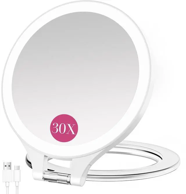 Main image of Travel 30X/1X Magnifying Mirror with Light Double Sided Mirror