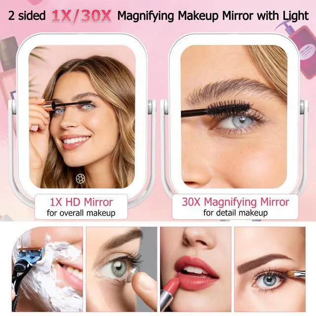 Alt view image 2 of 7 - 3000mAh Rechargeable Travel Magnifying Mirror with Light,White
