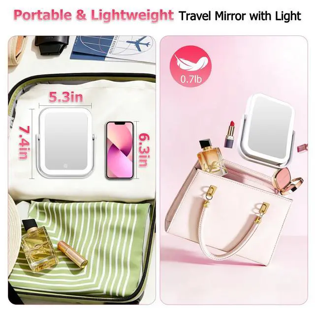 Alt view image 4 of 7 - 3000mAh Rechargeable Travel Magnifying Mirror with Light,White