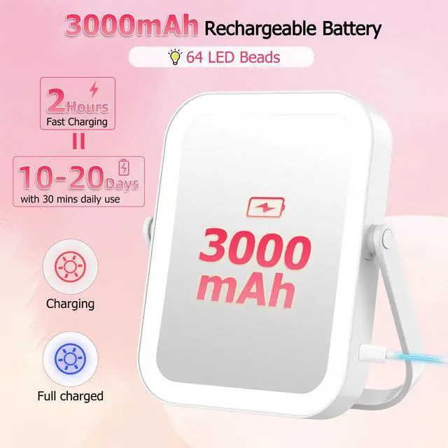 Alt view image 3 of 7 - 3000mAh Rechargeable Travel Magnifying Mirror with Light,White