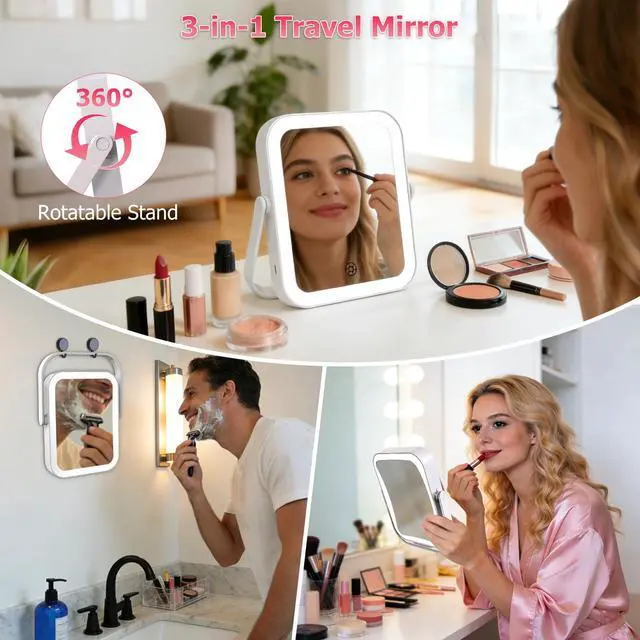 Alt view image 7 of 7 - 3000mAh Rechargeable Travel Magnifying Mirror with Light,White
