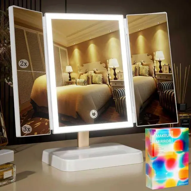 Main image of for Mom Makeup Mirror Vanity Mirror with Lights, 14.4" L x 9.1" W Rechargeable Lighted Mirror with 1X 2X 3X Magnification, 76 LEDs & 3 Color Modes, Gifts for Women, Dorm Room Essentials