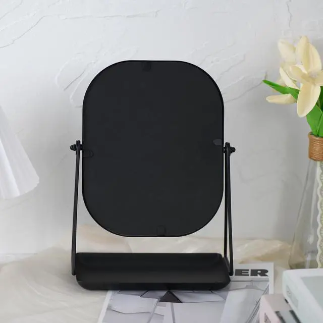 Alt view image 5 of 6 - 360 Degrees Rotating Metal Makeup Mirror with Storage, Vanity Mirror for Desk, Bathroom, Bedroom, Dressing Table (Black)