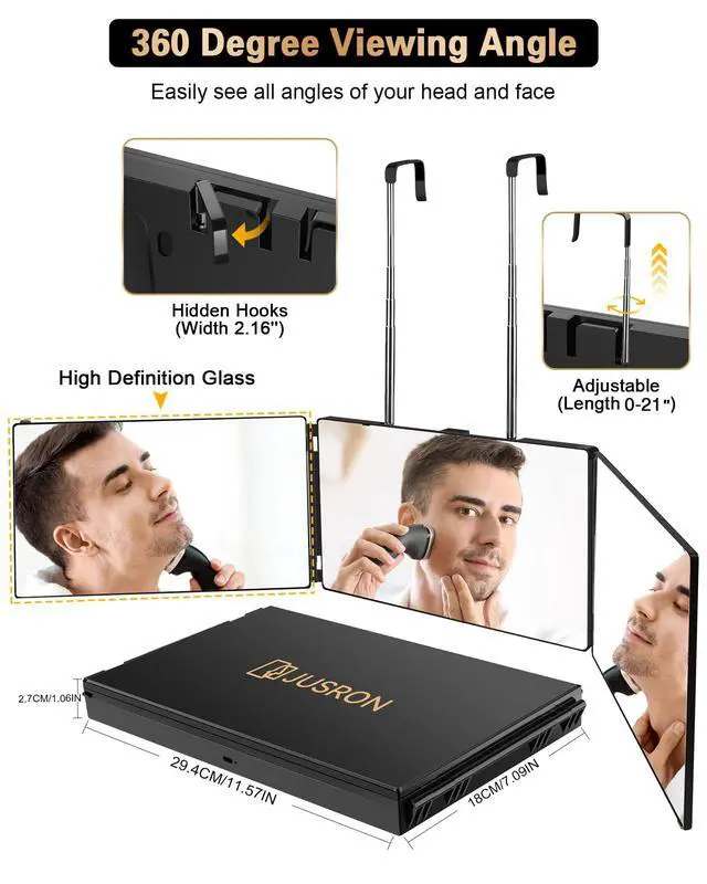 Alt view image 3 of 7 - 360 Viewing Angle Self Hair Cutting Mirror, Clear Anti-Fog HD Glass (Without LED)