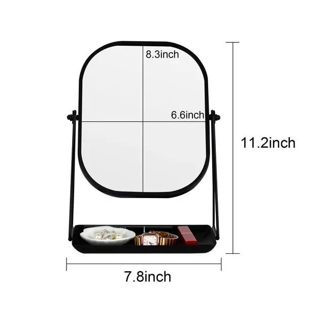 Alt view image 2 of 6 - 360 Degrees Rotating Metal Makeup Mirror with Storage, Vanity Mirror for Desk, Bathroom, Bedroom, Dressing Table (Black)