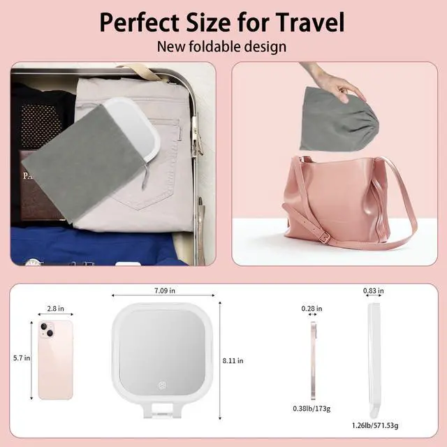 Alt view image 5 of 7 - 7" Travel Makeup Mirror with Lights & 1X/10X Magnifying Vanity Mirror