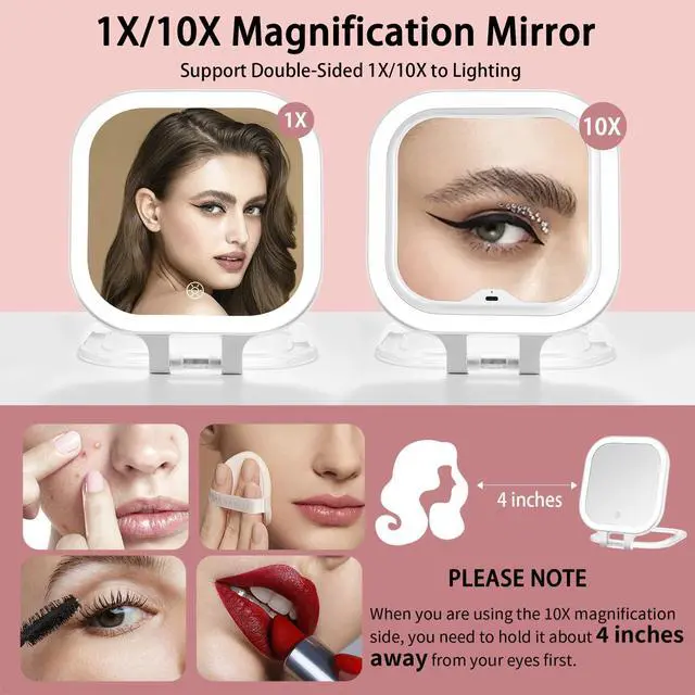 Alt view image 2 of 7 - 7" Travel Makeup Mirror with Lights & 1X/10X Magnifying Vanity Mirror
