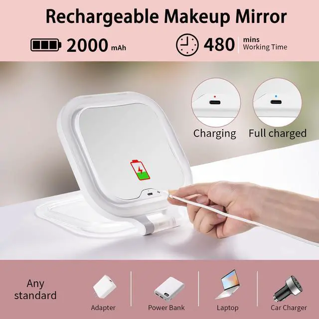 Alt view image 4 of 7 - 7" Travel Makeup Mirror with Lights & 1X/10X Magnifying Vanity Mirror