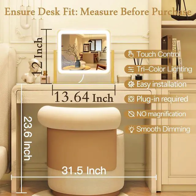 Alt view image 2 of 7 - 12"x 14" Vanity Mirror with Light, Makeup Mirror with Light for Desk