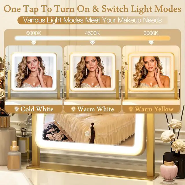 Alt view image 3 of 7 - 12"x 14" Vanity Mirror with Light, Makeup Mirror with Light for Desk